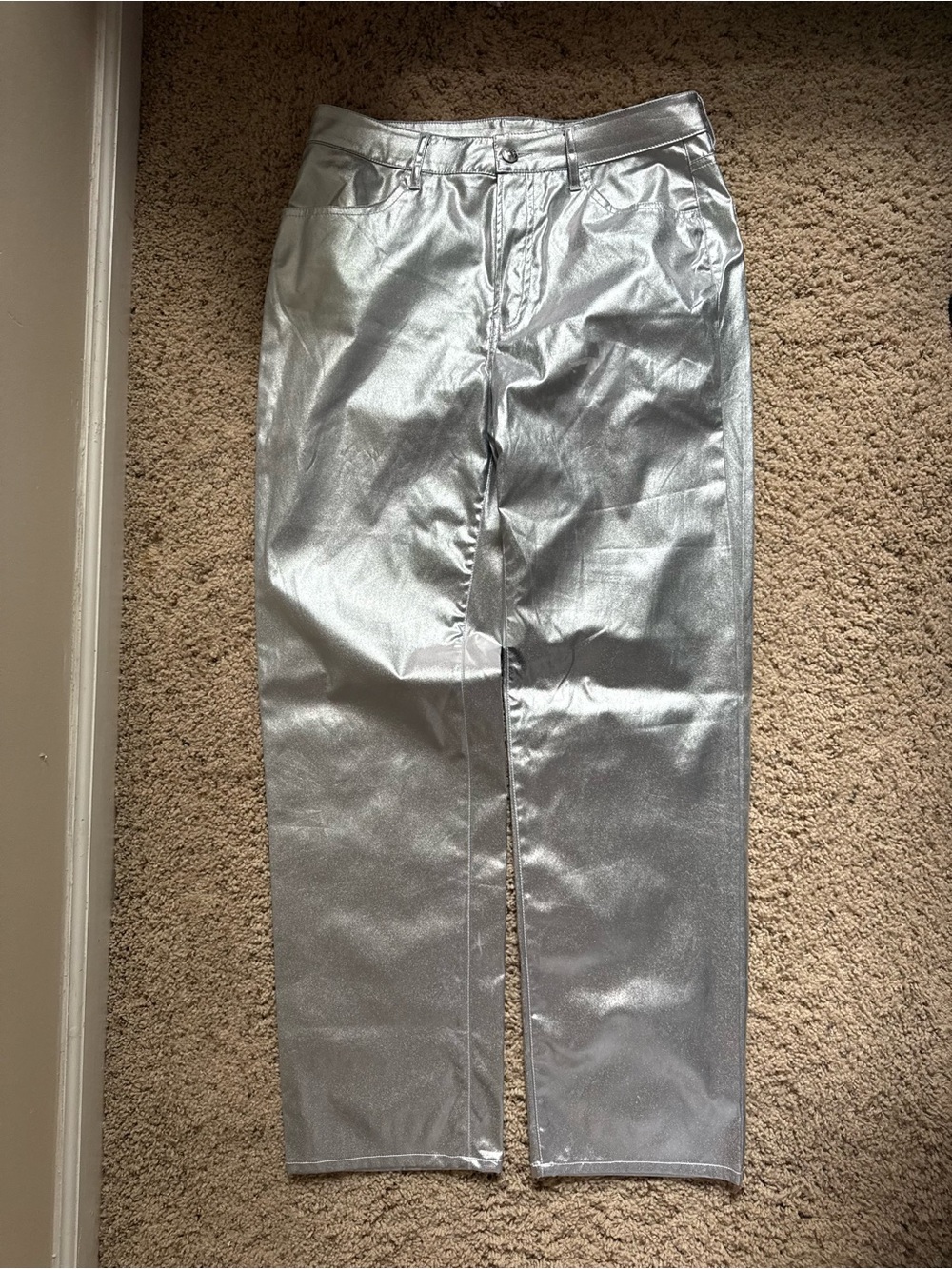 Divided Metallic Silver High-Waist Pants